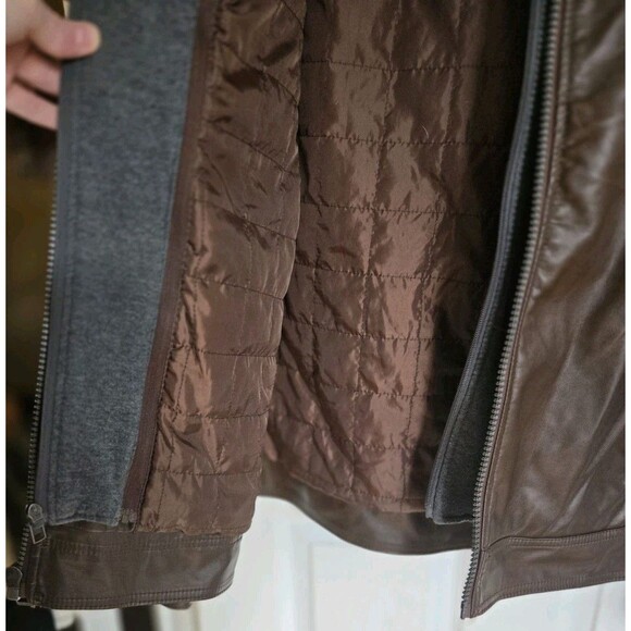 GUESS Mens Faux Leather Hooded Moto Jacket Brown XXL Zip Hood Wind Water Resist - Picture 10 of 16